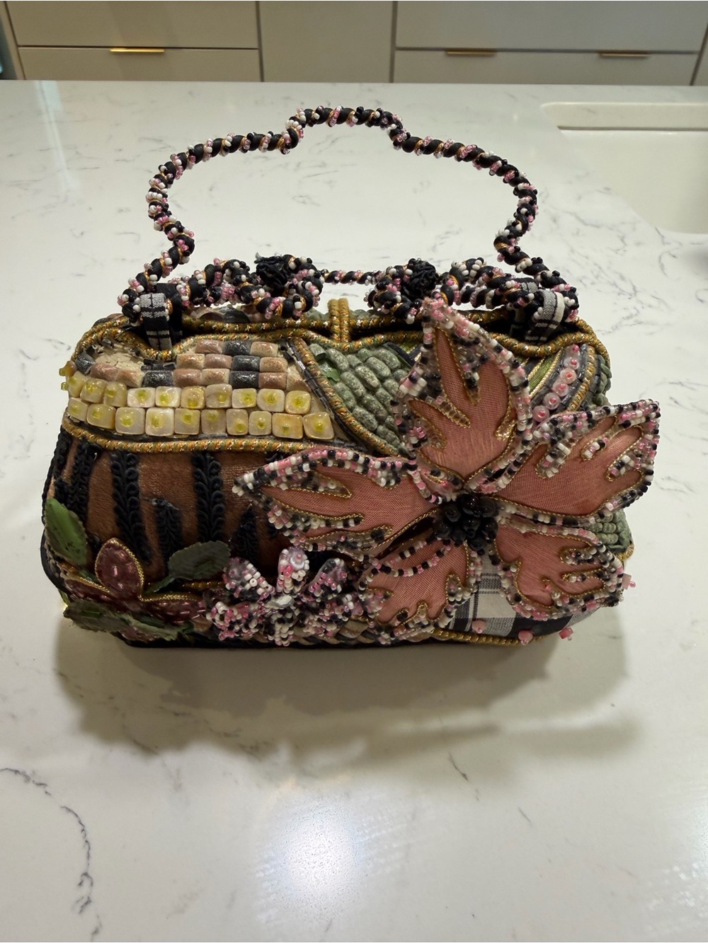 Mary Frances Pink Floral Beaded Evening Clutch